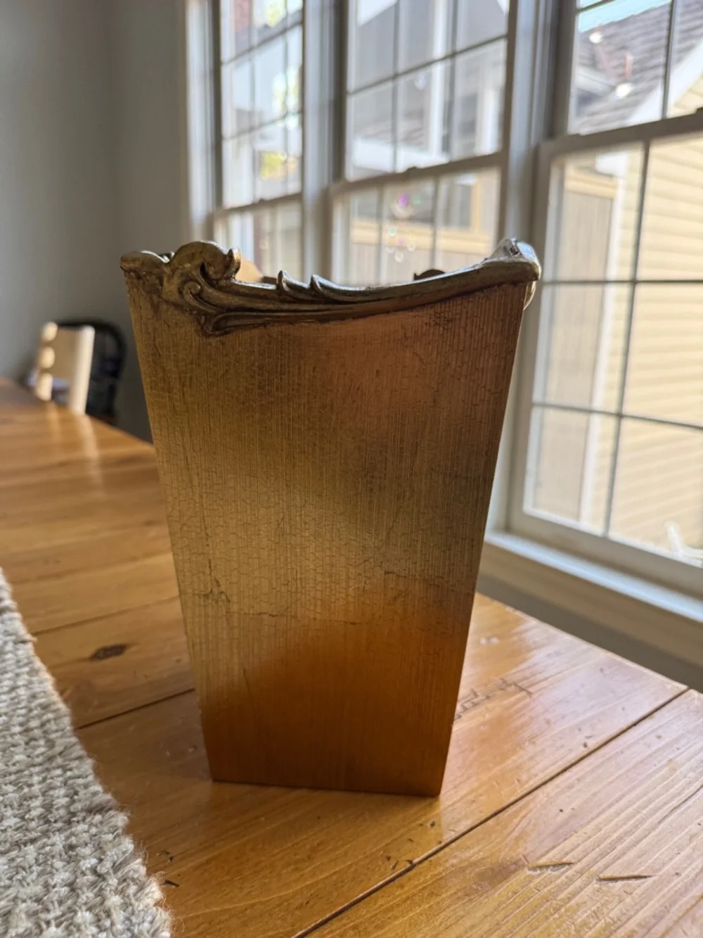 CROSCILL VTG GOLD LEAF ITALIAN FLORENTINE WASTEBASKET APPROX 10X6X9